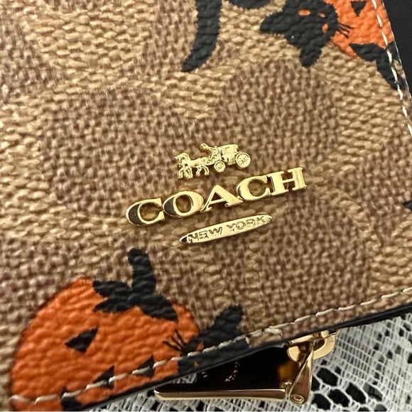Coach Tan and Black Halloween Zip Card Case in Signature Canvas - Picture 9 of 11